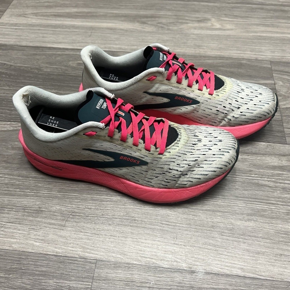 Brooks Womens 8.5 B Hyperion Tempo‎ White Pink Running Shoes Sneaker 1203281B110